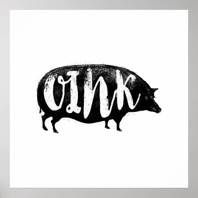OINK Funny Vintage Gris Poster (Framsidan)