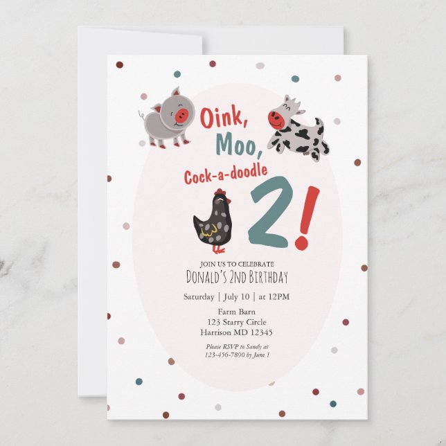 Oink Moo Farm andra födelsedagsinbjudan Inbjudningar (Framsida)