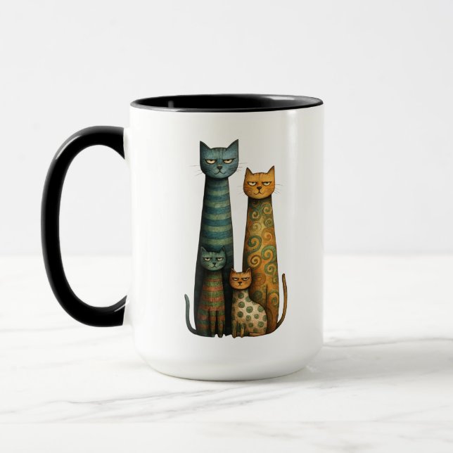 Ointresserad folkkonst Kattfamiljdesign Mugg (Vänster)