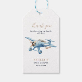 Oj äkta! Äventyr väntar Flygplanspojke Baby Shower Presentetikett
