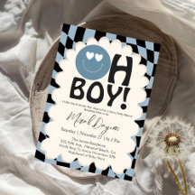 Oj ärligt! Modern Groovy Blå Glad Ansikte Babyfira