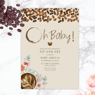 Oj Baby Blommigt Coffe Sip och se Inbjudningar