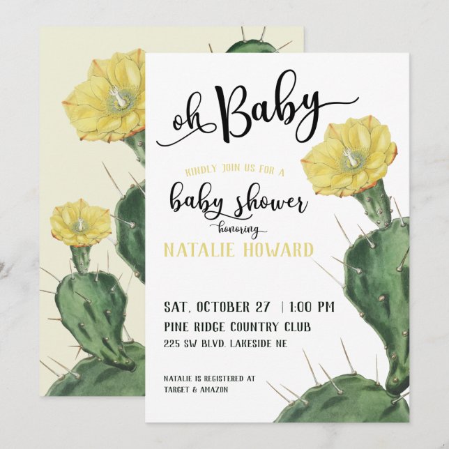 Oj Baby Blommigt Succulent Baby Shower-inbjudan Inbjudningar (Fram/baksida)