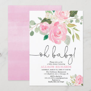 Oj baby flickdusch blommigt vattenfärger inbjudningar