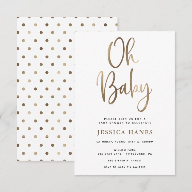 Oj, Baby Gold Foil Baby Shower-inbjudan Inbjudningar (Fram/baksida)