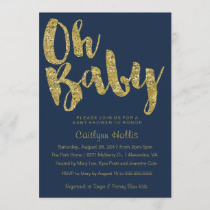 Oj Baby Guld Glitter och folie på marin babyskor Inbjudningar