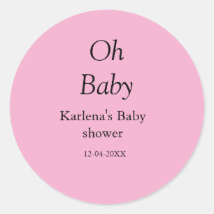 Oj baby lägg till namn babyduschdatum, minimalt t runt klistermärke