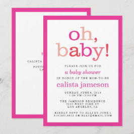 Oj, baby! Moderna rosa flicka baby shower-inbjudni Inbjudningar