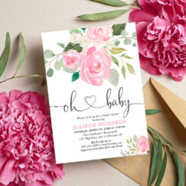 Oj Baby rosa, , blommigt vattenfärger Inbjudningar