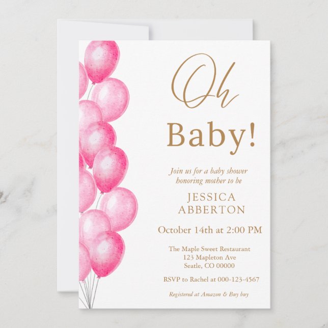 Oj, baby! Rosa Guld flicka baby shower Inbjudningar (Framsida)