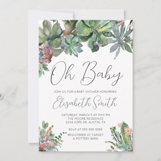 Oj Baby Succulent Baby Shower-inbjudan Inbjudningar (Framsida)