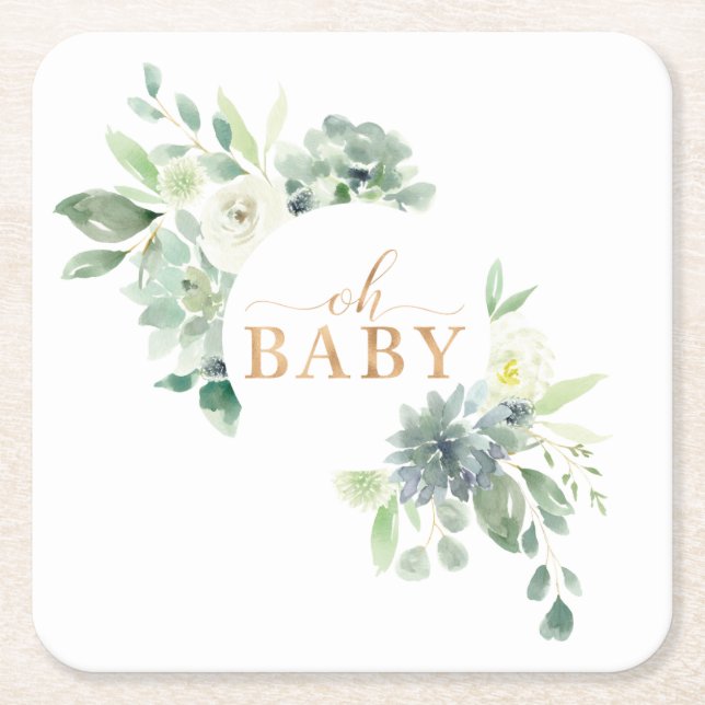 Oj Baby Succulent Baby Shower Papper Underlägg Kvadrat (Framsidan)