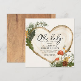 Oj Baby Wood Slice Mushroom Virtuell babystövel Inbjudningar
