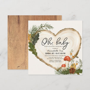 Oj Baby Wood Slice Mushroom Virtuell babystövel Inbjudningar