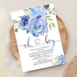 Oj, babydusch, blå blommigt, vattenfärger inbjudningar
