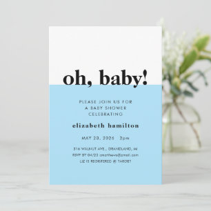 Oj Bebis! Blå och Vit Bebis Shower Inbjudan