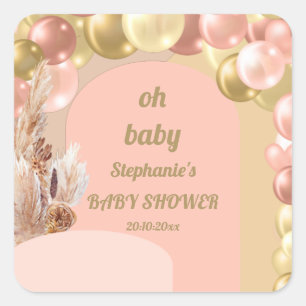 Oj, boho ballongbåge pampas baby shower fyrkantigt klistermärke