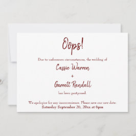Oj! Burgundy Postponed Bröllop meddelande Inbjudningar