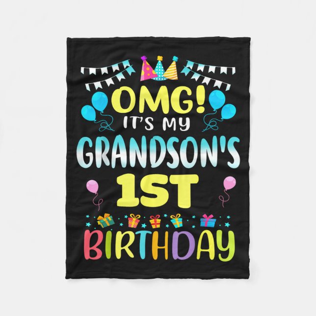 Oj, det är min sonsons 1-årsdag! Söt 1-åring Fleecefilt (Framsidan)