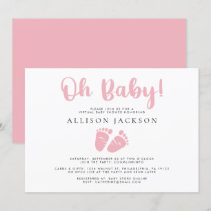Oj Flicka Virtuell Shower Rosa Baby Feet Simple Inbjudningar