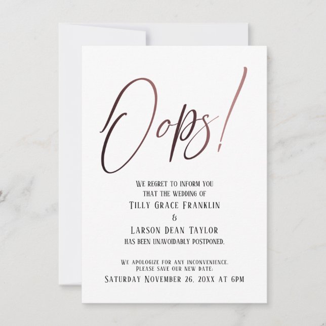 Oj! Funny Delayed Bröllop meddelande Inbjudningar (Framsida)