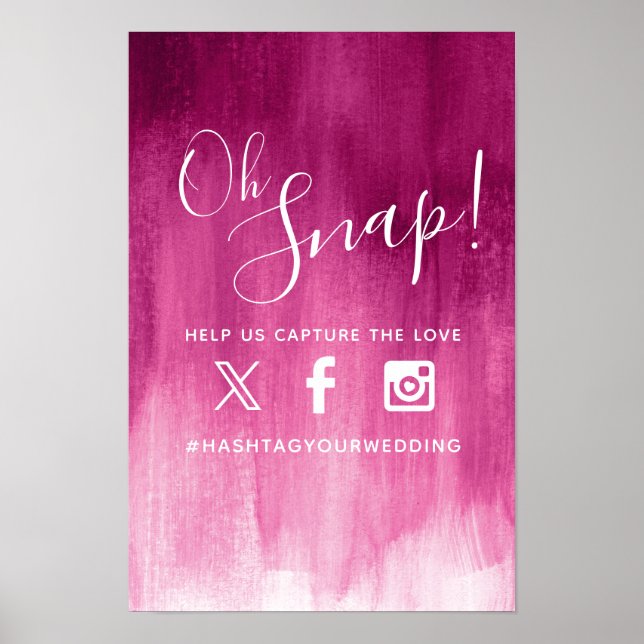 Oj, hashtag bröllop rosa röd modern konst poster (Framsidan)
