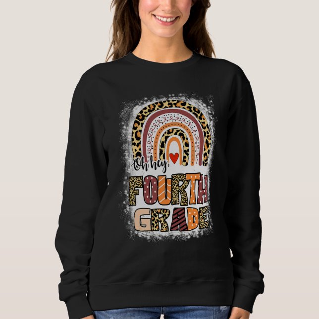 Oj Hej Fjärde Klassens Leopard Regnbåge Blekad Bak T Shirt (Framsida)