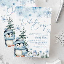 Oj, inbjudan till Vinterpenguin-babyduschen