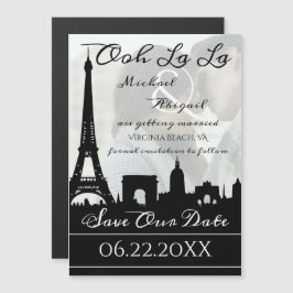 Oj La Paris Skyline Photo Save Date Magnetisk Inbjudningskort