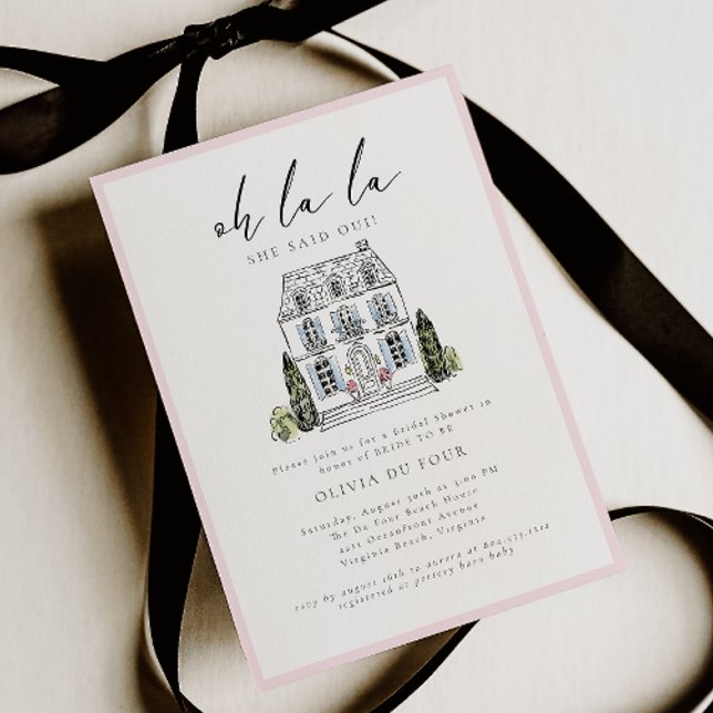 Oj oj oj Fransk chalet blomsterbröllopsfest Inbjudningar (Oh la la - She said Oui French Chalet Elegant Modern Bridal Shower Invitation.)