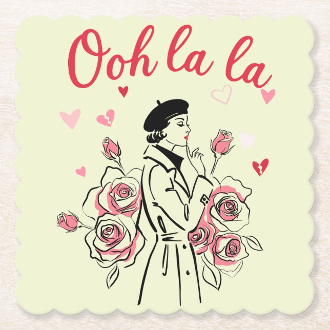 Oj Oj Oj Paris Flicka – Romantisk Fransk Estetik  Underlägg Papper (Framsida)