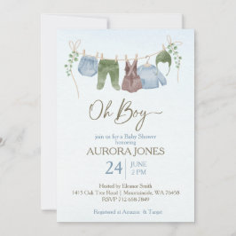 Oj pojk boho kläder baby shower  inbjudningar