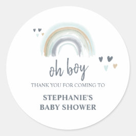 Oj pojke baby shower Blå boho regnbåge Tack Cl Runt Klistermärke