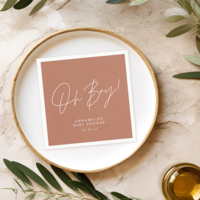 oj pojke Baby shower manus terrakotta elegant  Pappersservett (Skapare uppladdad)
