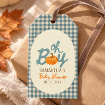 Oj pojke pumpa blå gingham baby shower