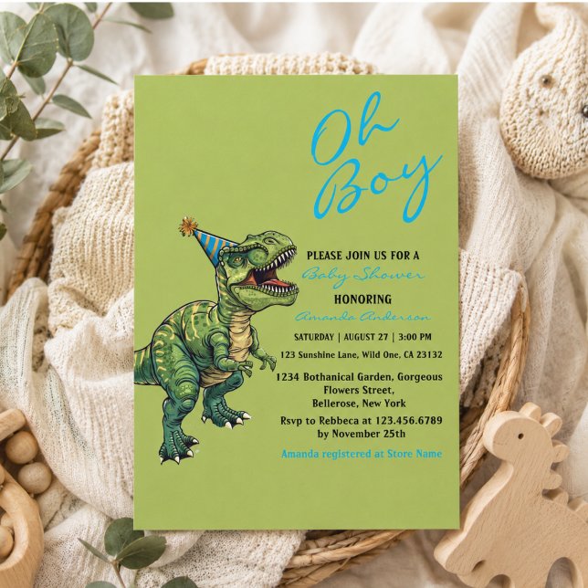 Oj pojke! Söt dinosaurie-bebisfest Inbjudningar (Oh Boy! Cute Dinosaur Baby Shower Invitation)