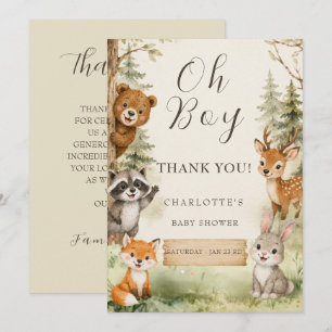 Oj pojke Watercolor Rustic Woodland Baby Shower Tack Kort