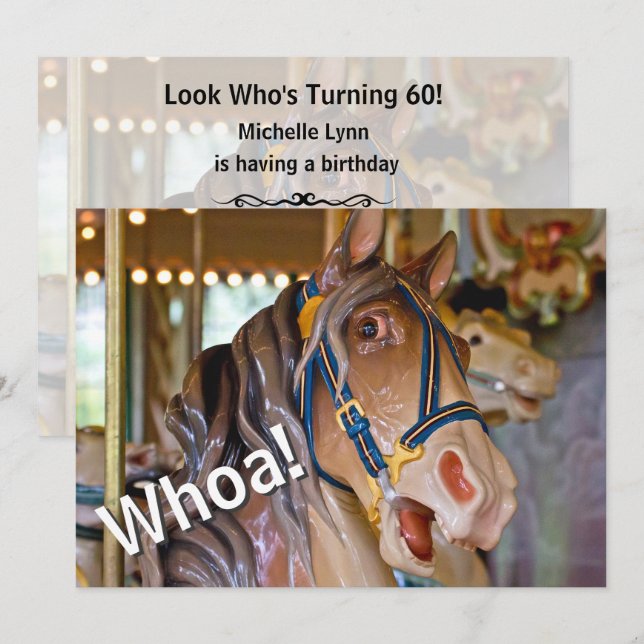 Oj! Se vem som är 60 karusellhäst på födelsedagen Inbjudningar (Fram/baksida)