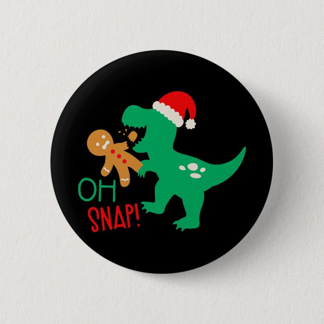 Oj, snap gingerbröd dinosaurie jultomte jul rolig knapp (Framsida)