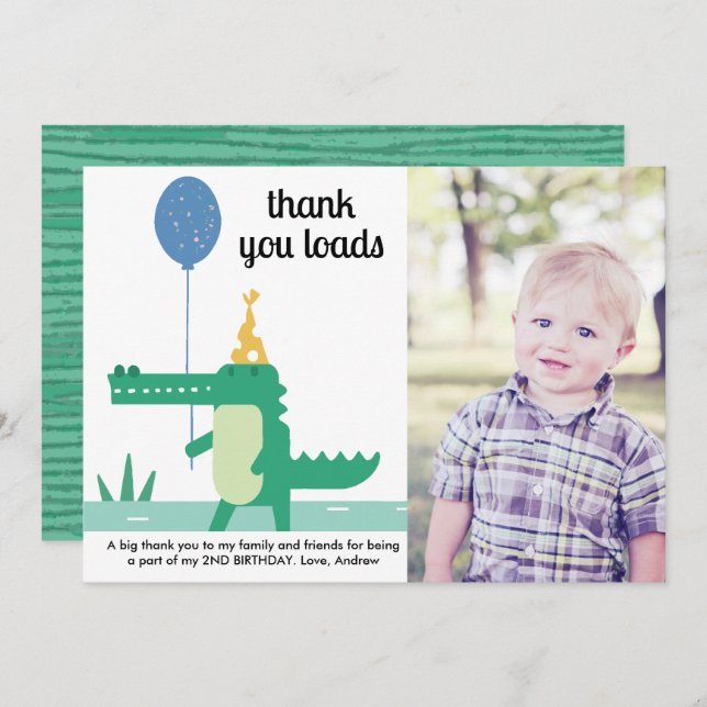 Oj, söt alligatorator barnkalas tack kort (Fram/baksida)