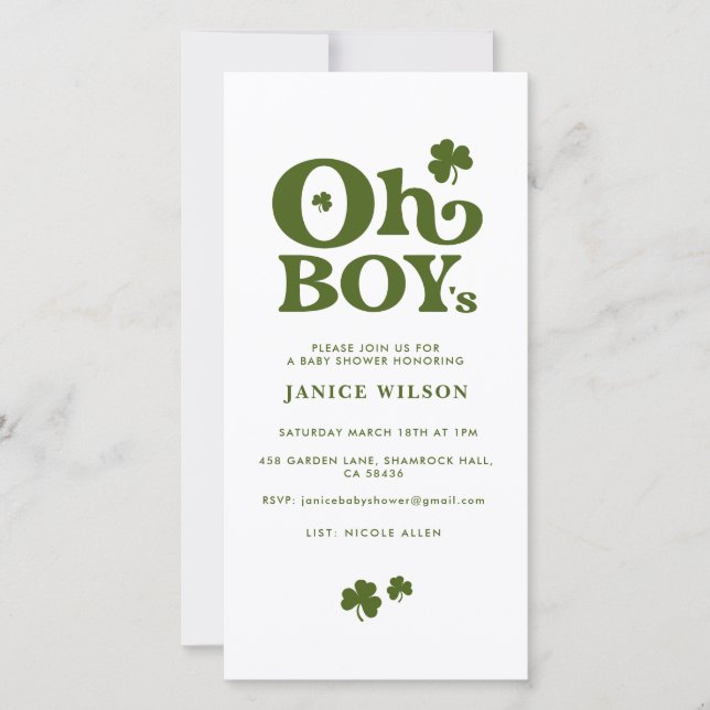 Oj, St. Patrick's Day Baby Shower-inbjudan Meddelande (Framsida)