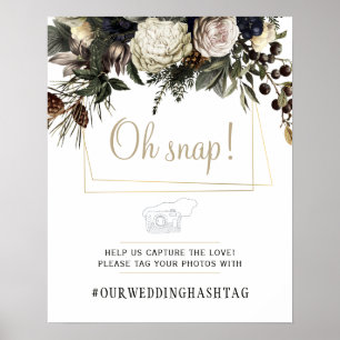 Oj vinter blomsterbröllop hashtag skylt