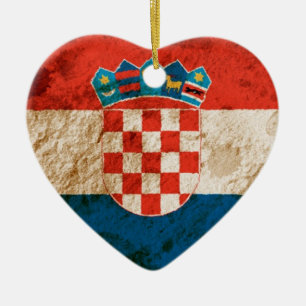 Ojämn kroatisk flagga julgransprydnad keramik