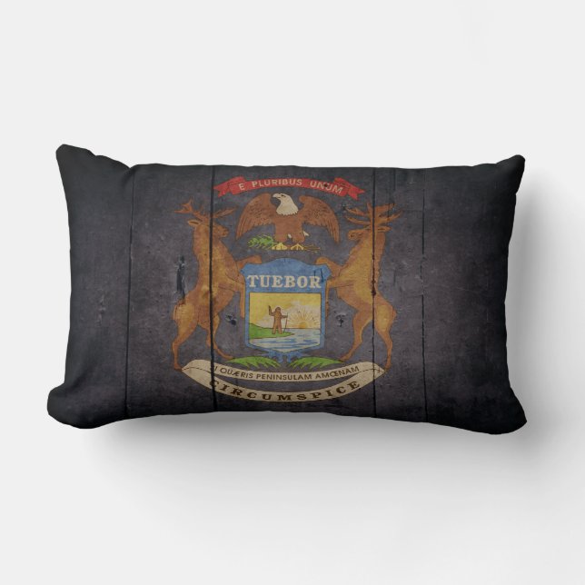 Ojämn Wood Michigan flagga Lumbarkudde (Framsida)