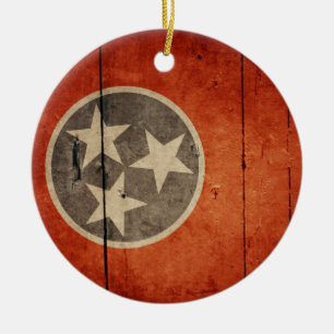 Ojämn Wood Tennessee flagga Julgransprydnad Keramik
