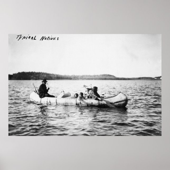 Ojibwa Indians korsar sjö i Canoe-foto Poster (Framsidan)