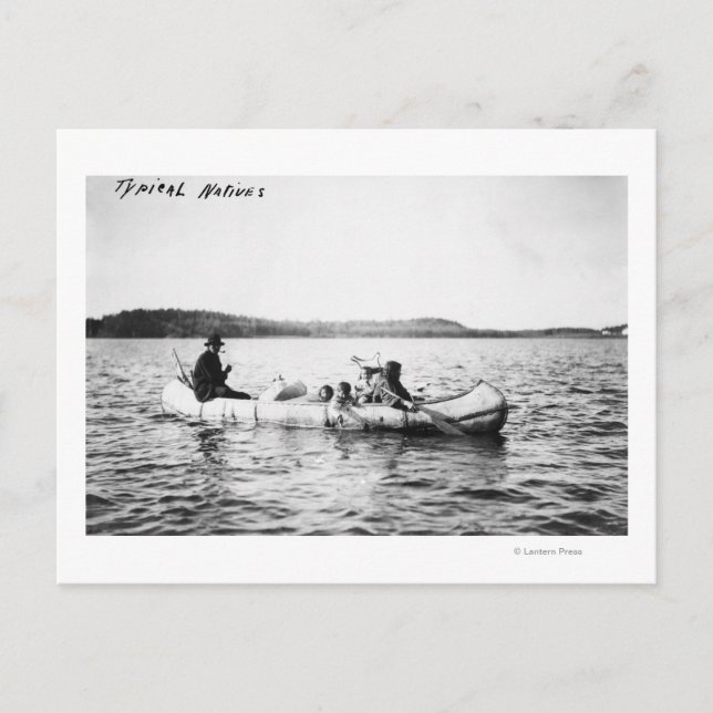 Ojibwa Indians korsar sjö i Canoe-foto Vykort (Framsida)