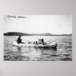 Ojibwaindier som korsar sjön i kanot, fotografera poster