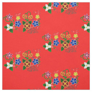 Ojibwe Blommigt Design med röd bakgrund Tyg