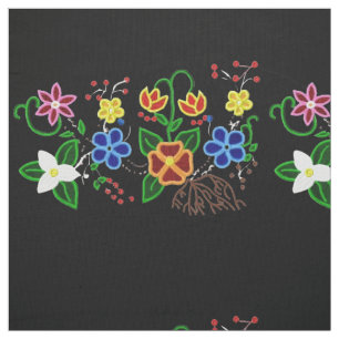 Ojibwe Blommigt Design med svart bakgrund Tyg